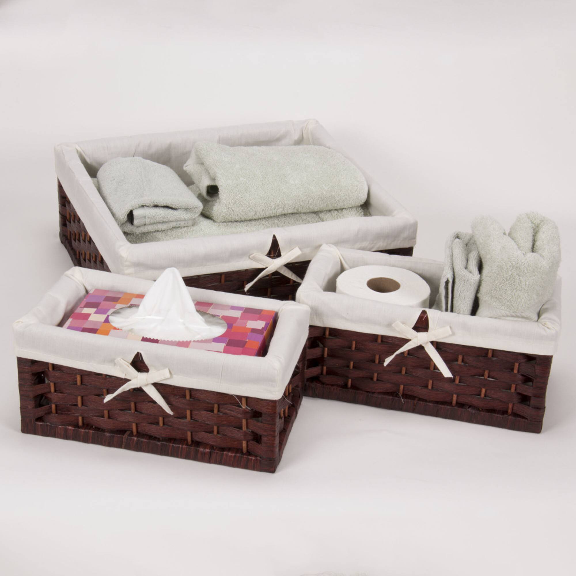 Household Essentials Brown Paper Rope Utility Basket Set with Cloth Liners